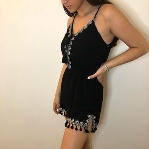 Black and White Detail Tassel Romper